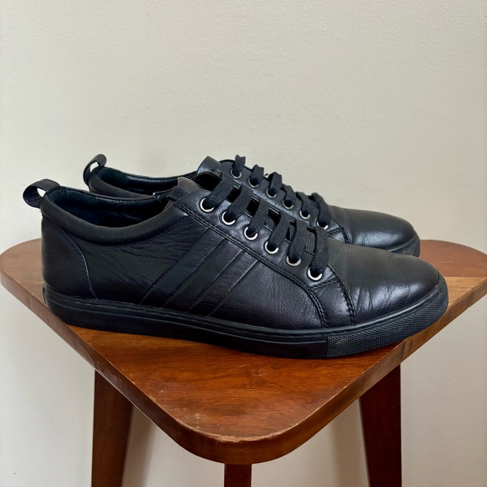 Black Leather Handmade Sneakers - Picture 2 of 11